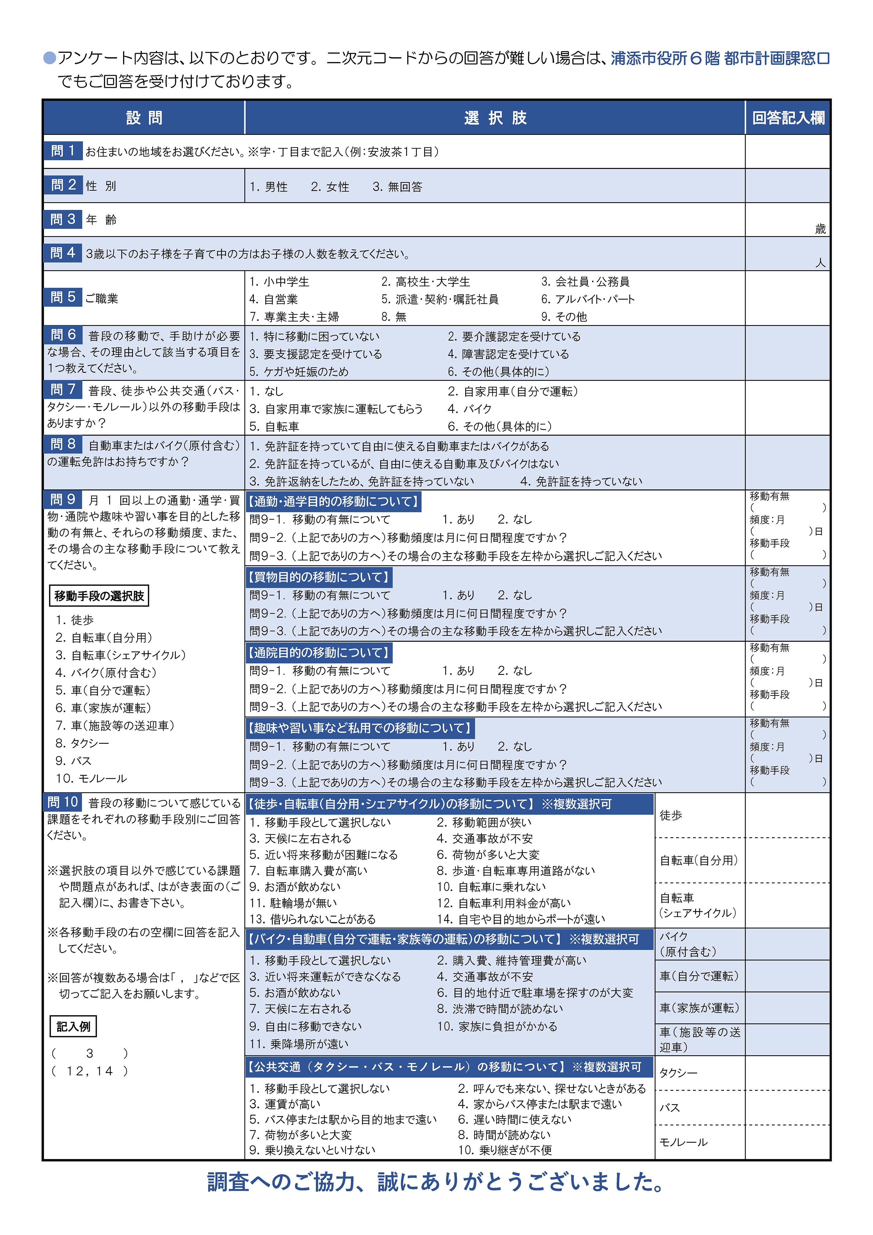 浦添市民の移動実態アンケート調査_裏面