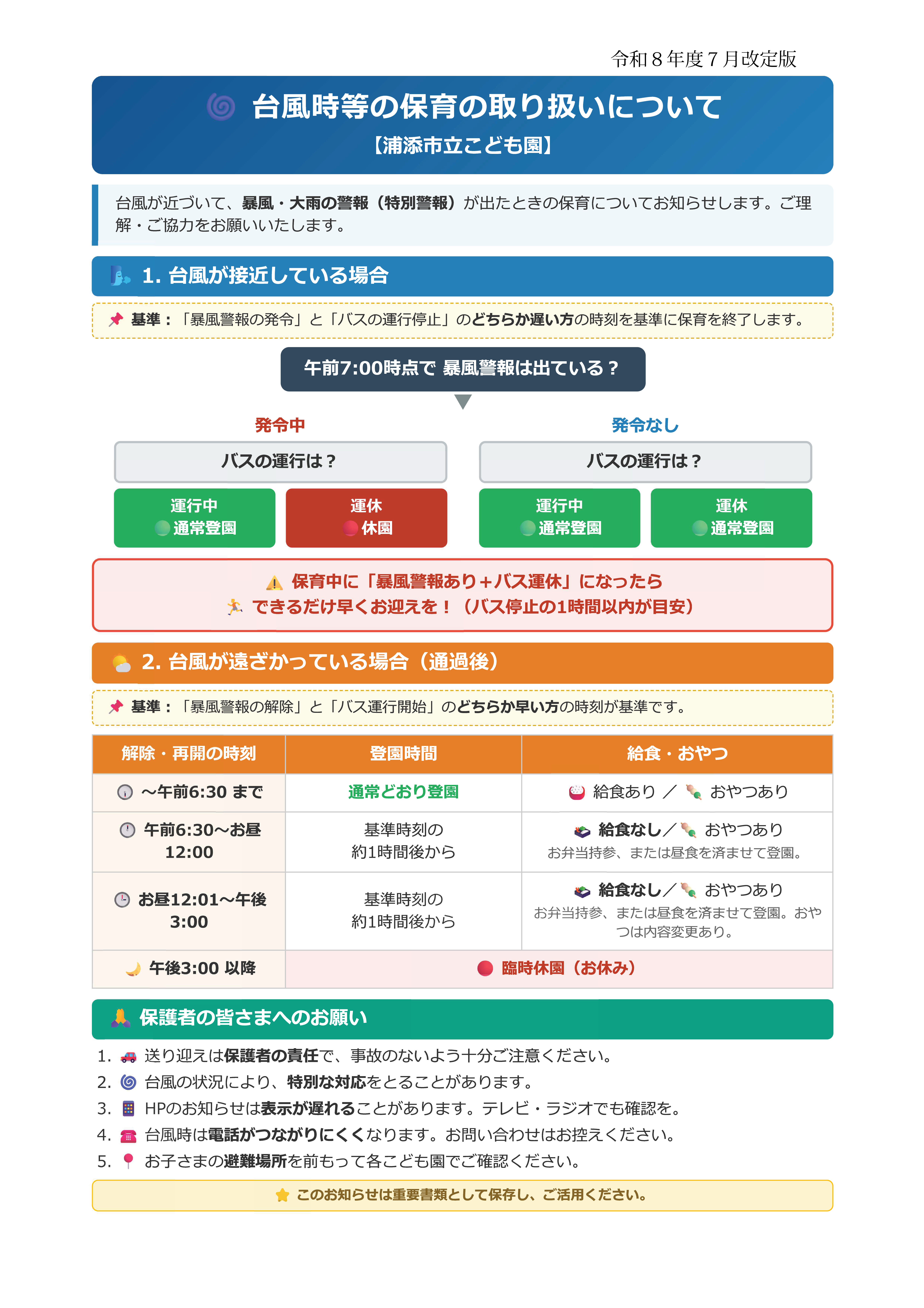 （こども園）台風時等の保育の取り扱いについて