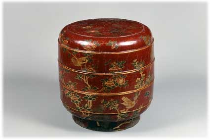 潤塗花鳥箔絵密陀絵丸形食籠