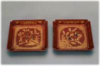 朱漆花鳥沈金入角皿