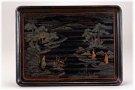 黒漆山水人物存星盆