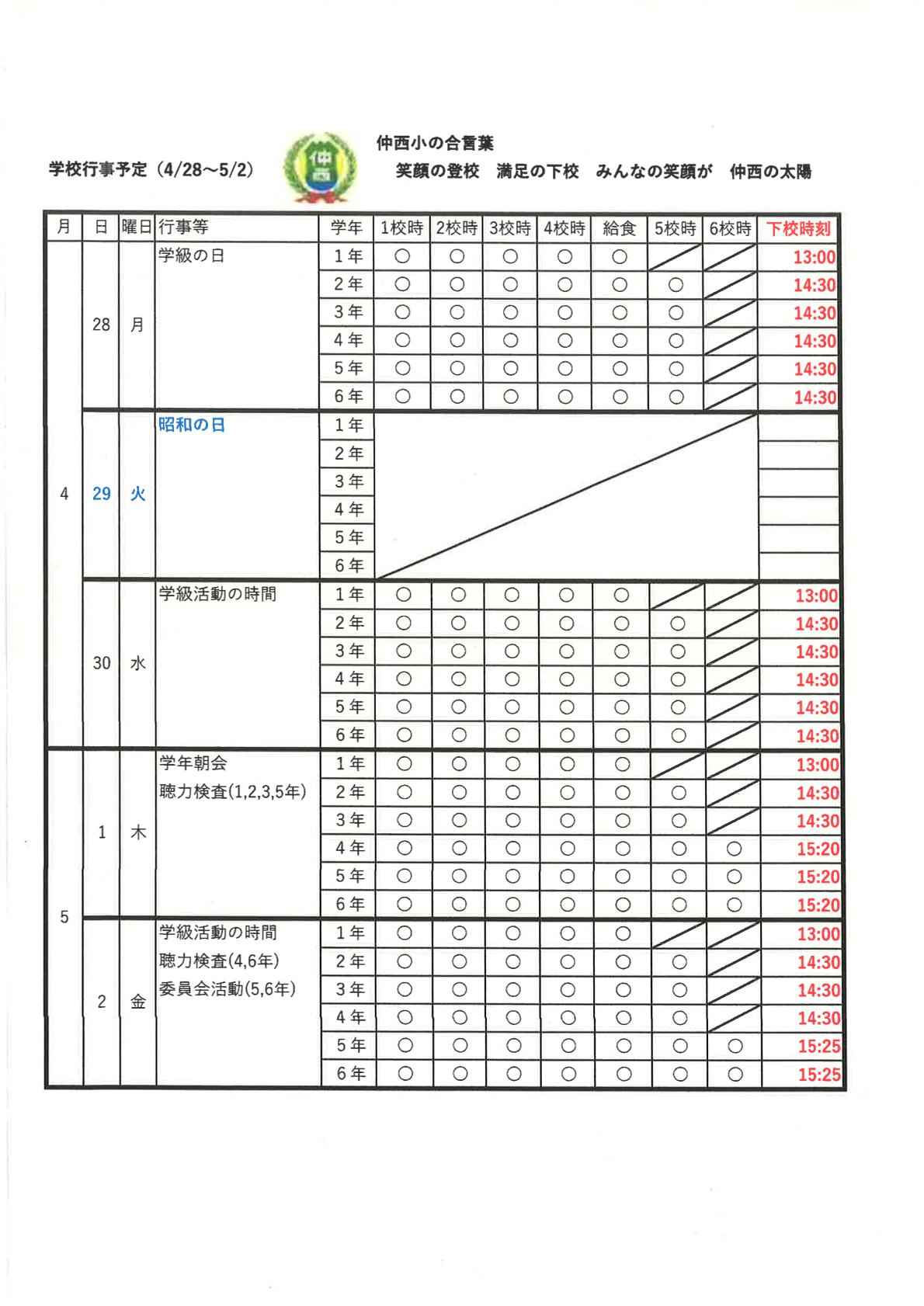 次週の予定（4月第3週）